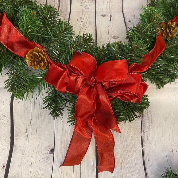 Christmas fireplace Garland Bow Pine cones 9 feet RED - Picture 3 of 6